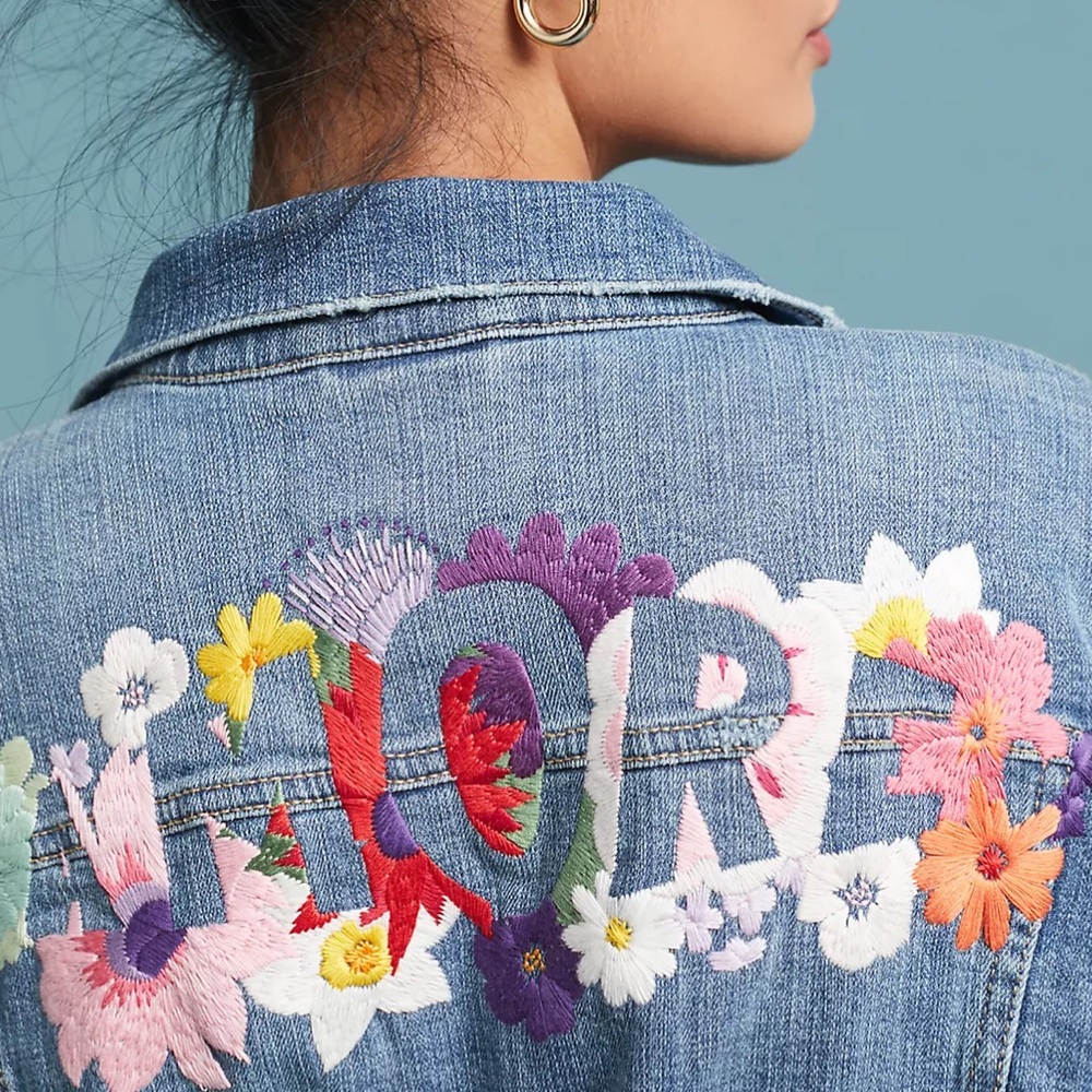 Anthropology Pilcro Amore Embroidered Denim‎ Love Jacket - Picture 3 of 9